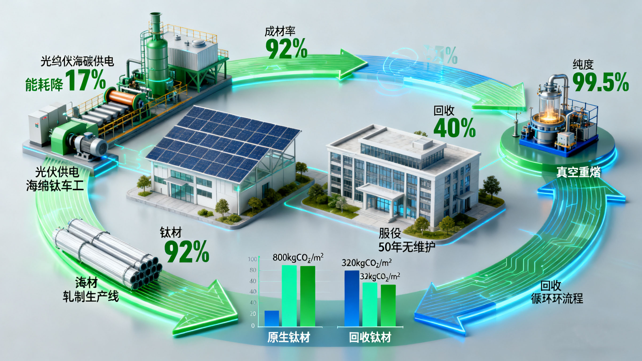 全生命周期低碳：建筑鈦材的綠色生產與循環利用技術進展 —— 海綿鈦低碳冶煉、構件回收工藝與碳足跡優化的產業實踐